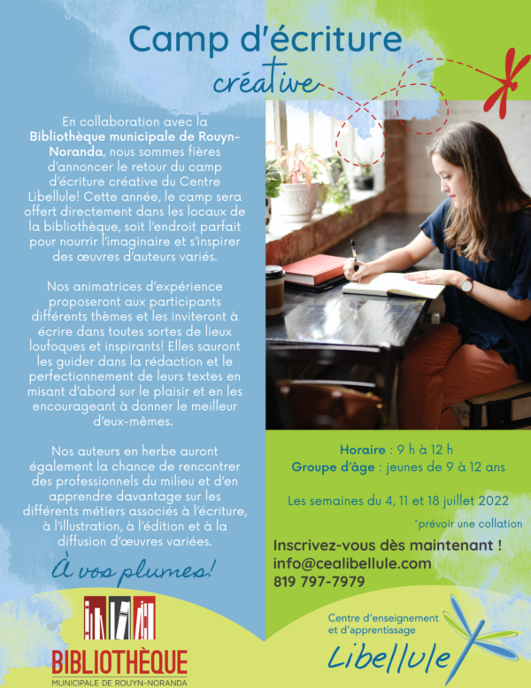 camp écriture centre libellule
